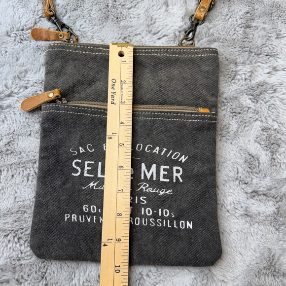 Myra Bag Sel de Mer Paris Canvas Leather Crossbody Bag Gray Small Messenger - Picture 11 of 15